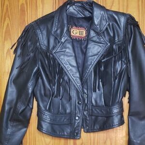 GIII Black Leather Fringe Jacket by G-III
